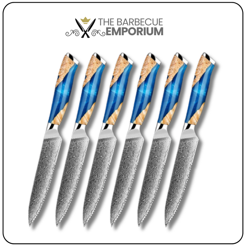 Steak Knife Set 6-Piece - Japanese VG10 Steel Blades, 5-Inch Premium Serrated