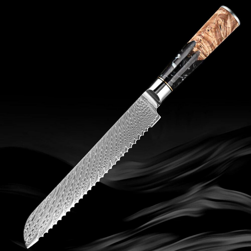 Black Walnut Bread Knife 8'' - Professional Damascus Steel Kitchen Knife