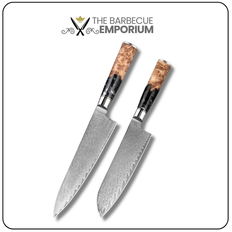 Black Walnut - 2 Piece - Damascus Steel Kitchen Knives Set