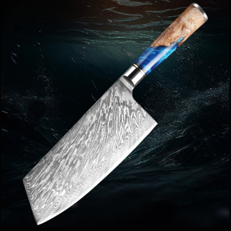 7-Inch Damascus Cleaver - Professional Chef Knife for Meat and Vegetables