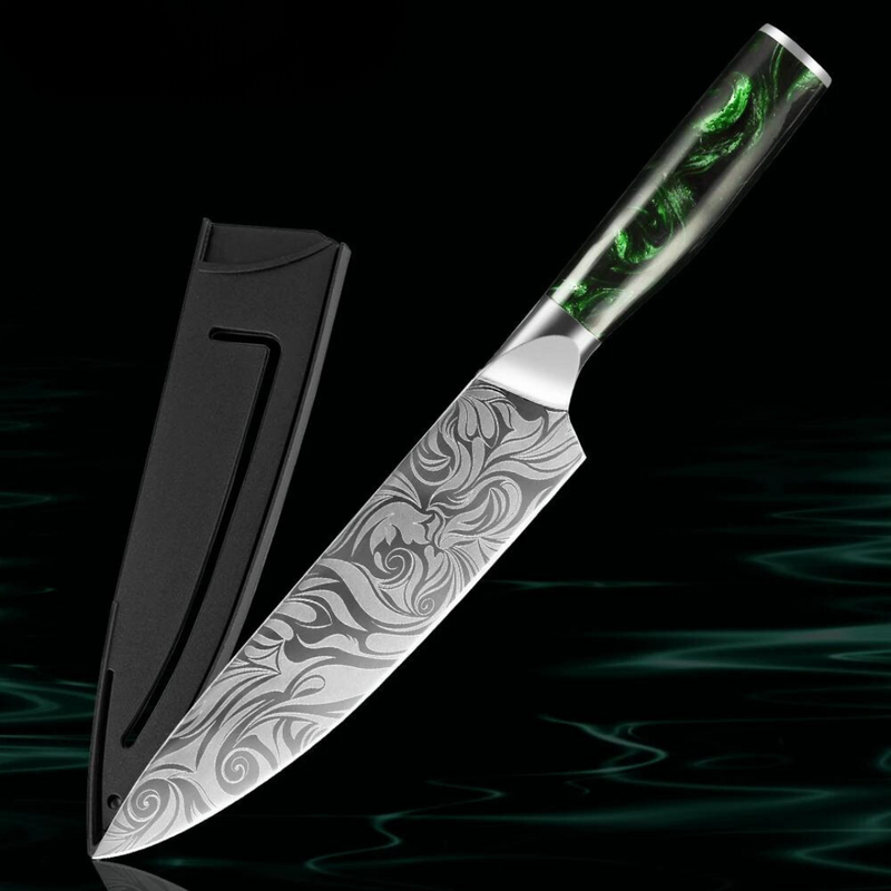 Green Forest 8-Inch Chef Knife - Sharp Stainless Steel Bbq Knife with Green Resin Handle