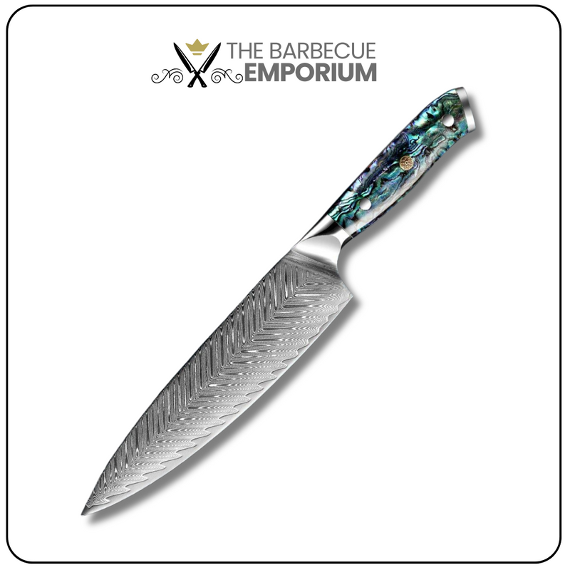 Sapphire Chef Knife 8'' - Professional VG10 Japanese Damascus Steel Sharp Cleaver with Abalone Shell Handle