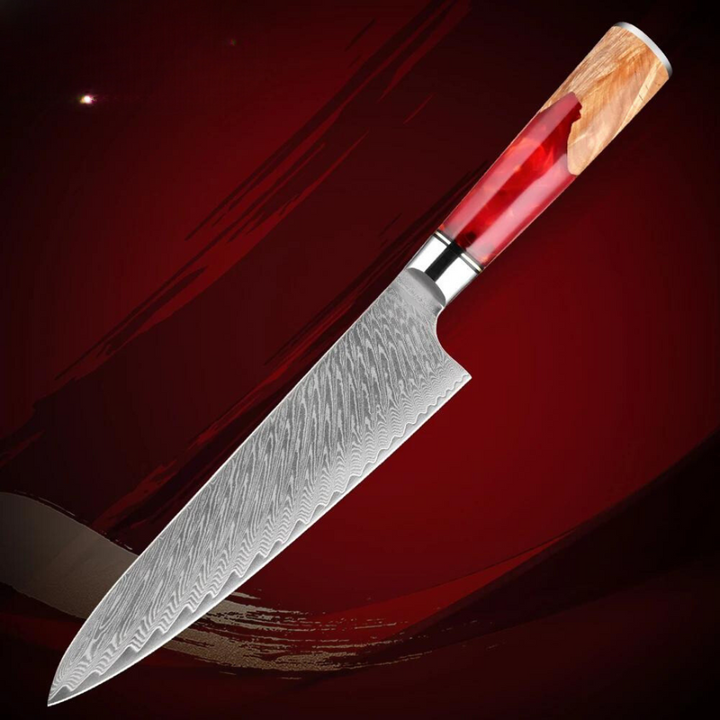 Red Walnut 8'' Super Sharp Chef Knife - 67-Layer Damascus Steel for Meat Cleaving