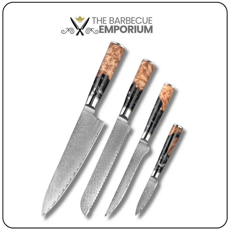 Black Walnut - 4 Piece - Damascus Steel Kitchen Knives Set