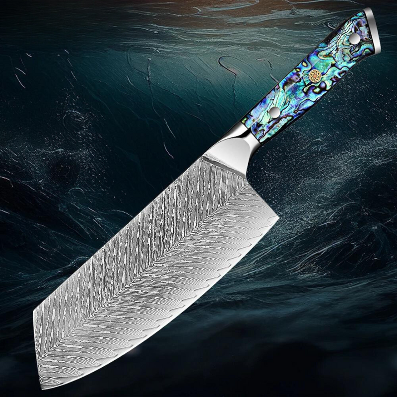 Sapphire Cleaver Knife 7'' - Professional Japanese VG10 Damascus Steel with Abalone Shell Acrylic Handle