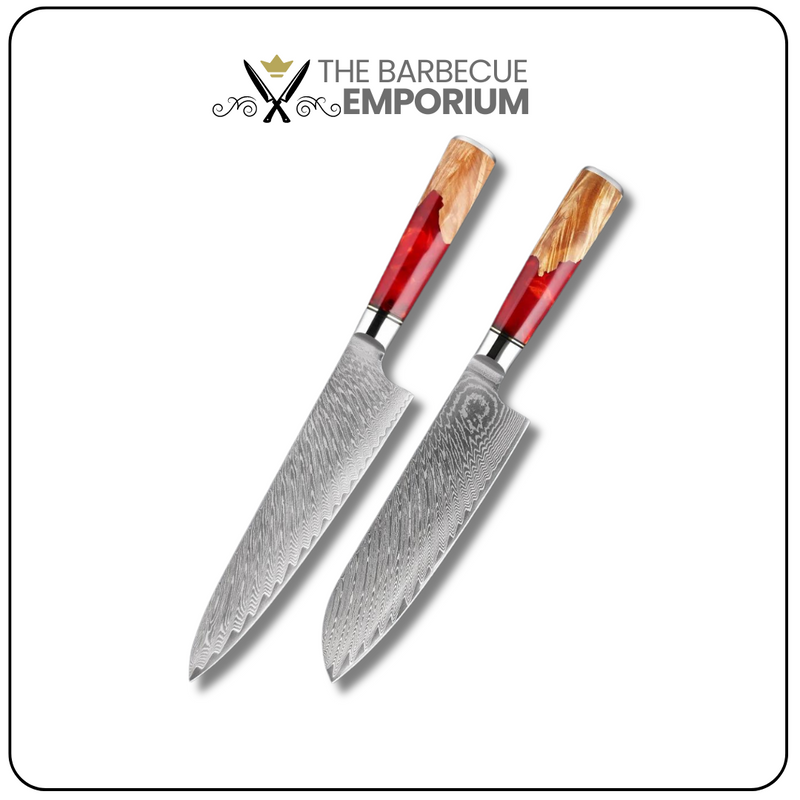 Red Walnut - 2 Piece - Damascus Steel Kitchen Knife Set