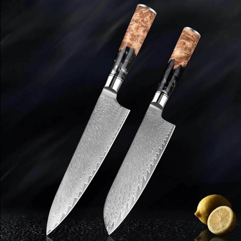 Black Walnut - 2 Piece - Damascus Steel Kitchen Knives Set