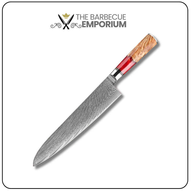 Red Walnut Chef Knife 9.5'' - Professional Damascus Steel with Ergonomic Handle