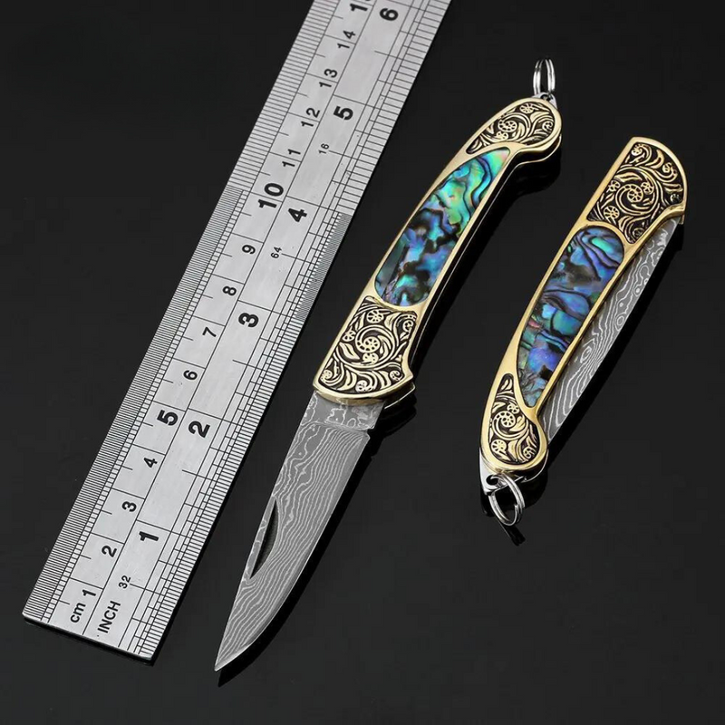 Exquisite Folding Knife - Damascus Steel Blade, Portable Kitchen Knife