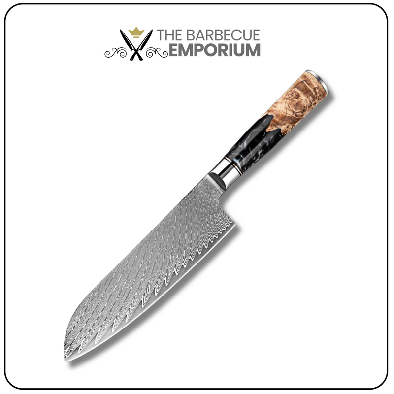 Black Walnut Santoku Knife 7'' - Professional Damascus Steel Kitchen Knife