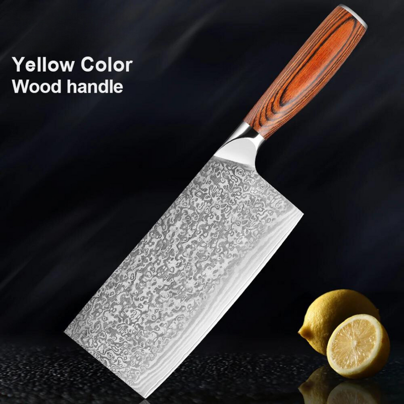 Professional Chinese Cleaver Knife - Damascus Steel Vegetable and Meat Cleaver for Kitchen Chefs