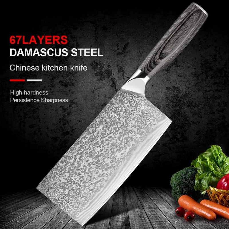 Professional Chinese Cleaver Knife - Damascus Steel Vegetable and Meat Cleaver for Kitchen Chefs