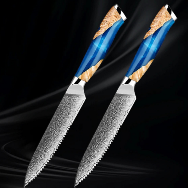 Steak Knife Set 2-Piece - Japanese VG10 Steel Blades, 5-Inch Premium Serrated