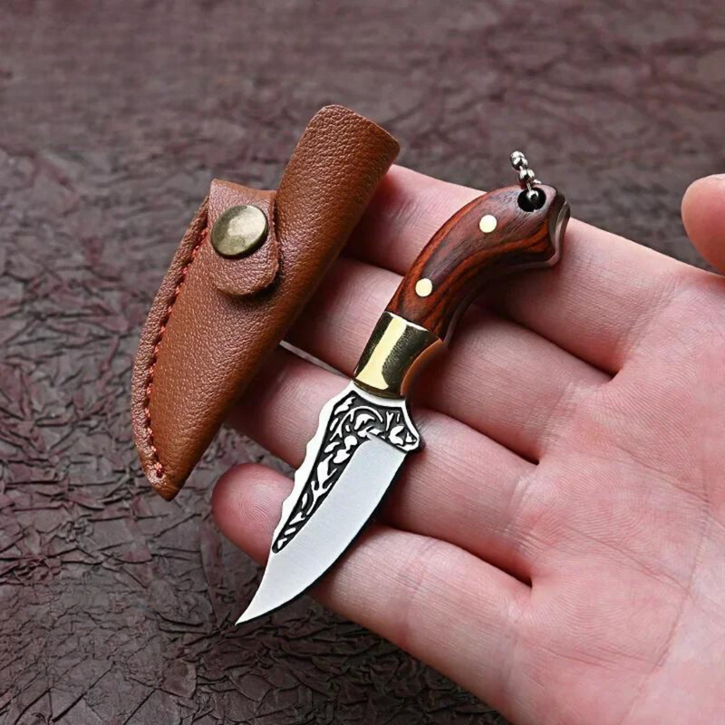 Mini Outdoor Tool - Wooden Handle, Straight Blade, Portable Gift