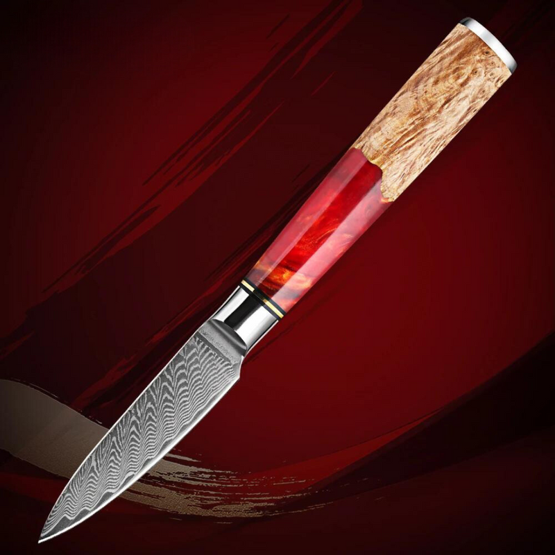 Red Walnut -  9 Piece - Damascus Steel Kitchen Knife Set