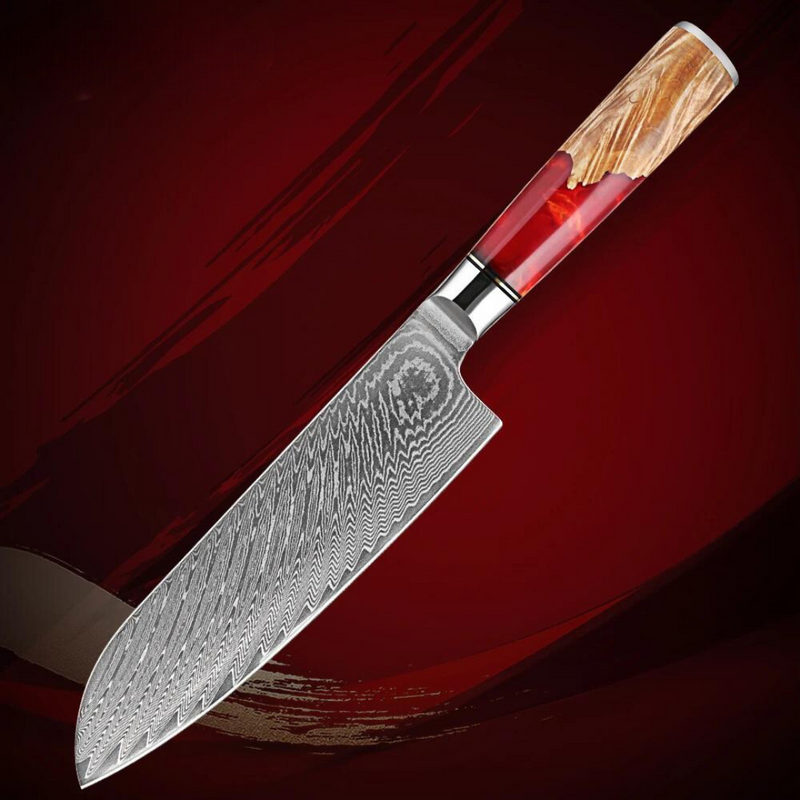 Red Walnut -  9 Piece - Damascus Steel Kitchen Knife Set