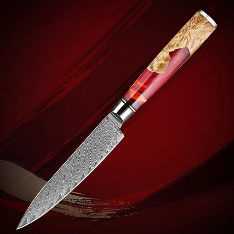 Red Walnut -  9 Piece - Damascus Steel Kitchen Knife Set