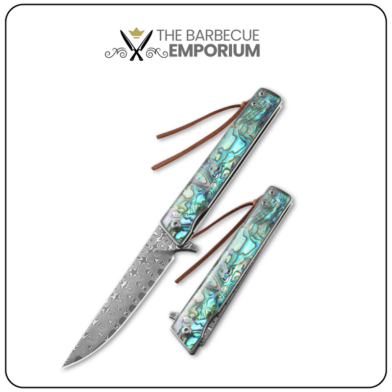 VG10 Damascus Steel Folding Knife - BBQ Knife for Grilling and Outdoor Cooking