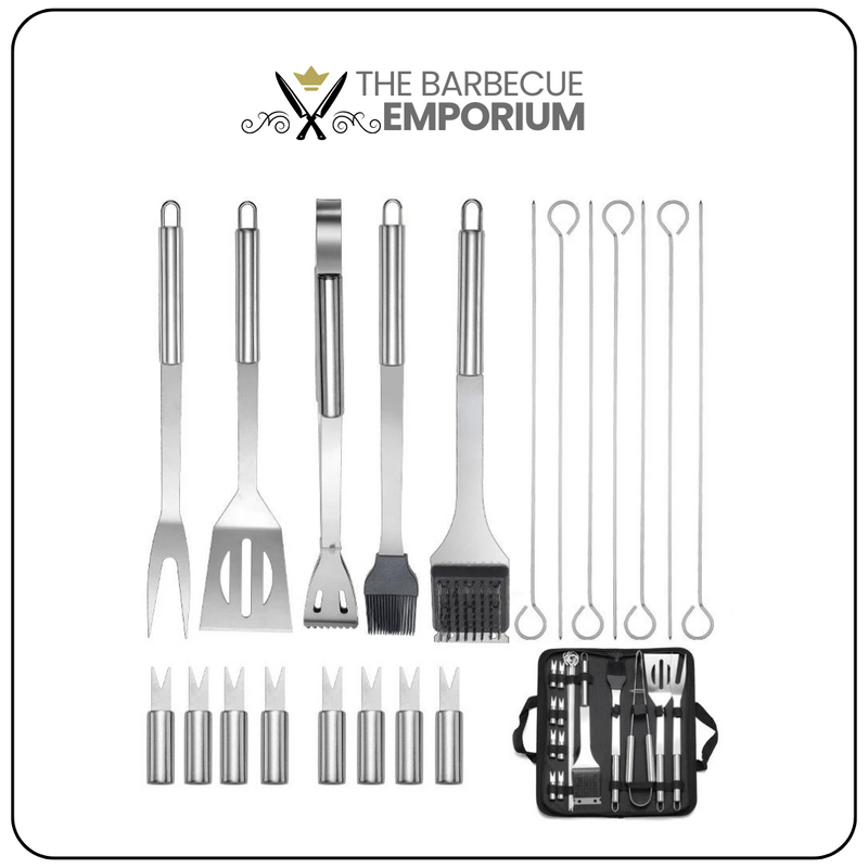 BBQE 20 Pcs Stainless Steel Tool Set with Canvas Bag - for Grill