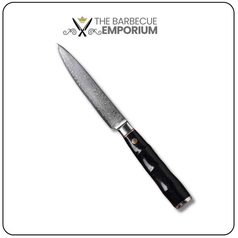 Utility Knife with Black Handle - Damascus Steel Multi-Functional Sharp Kitchen Knife for Cutting Vegetables and Meat