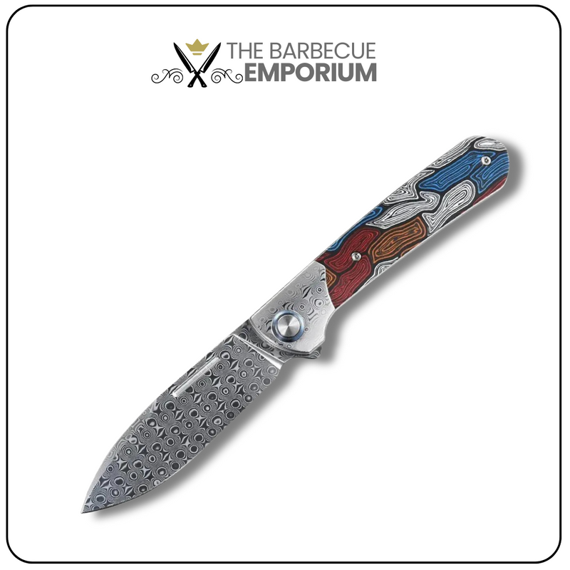 Colorful Damascus Steel Folding Knife - G10 Handle, Your Essential EDC Pocket Knife