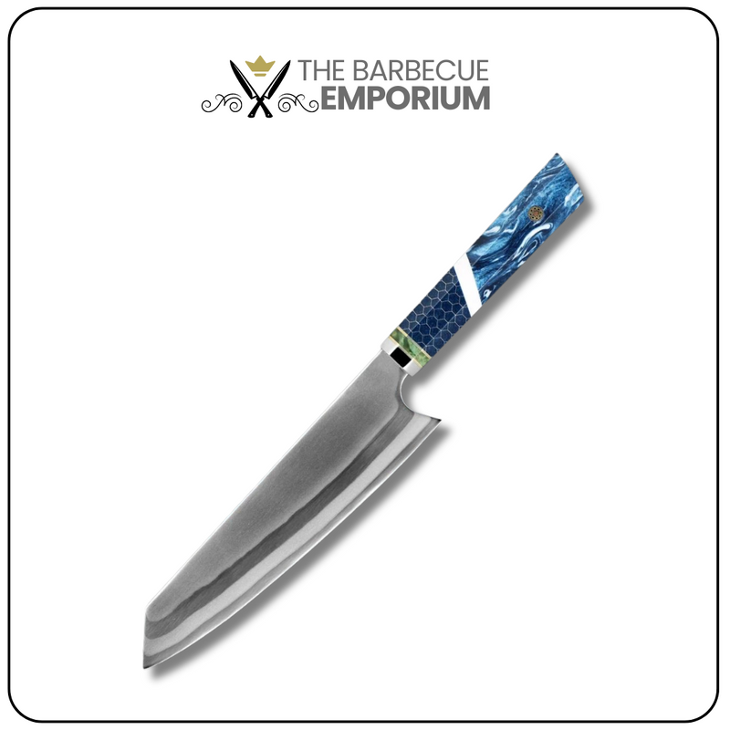 Blue Ocean T-Head Chef's Knife - Professional Kitchen Knife with Wood and Blue Resin Handle