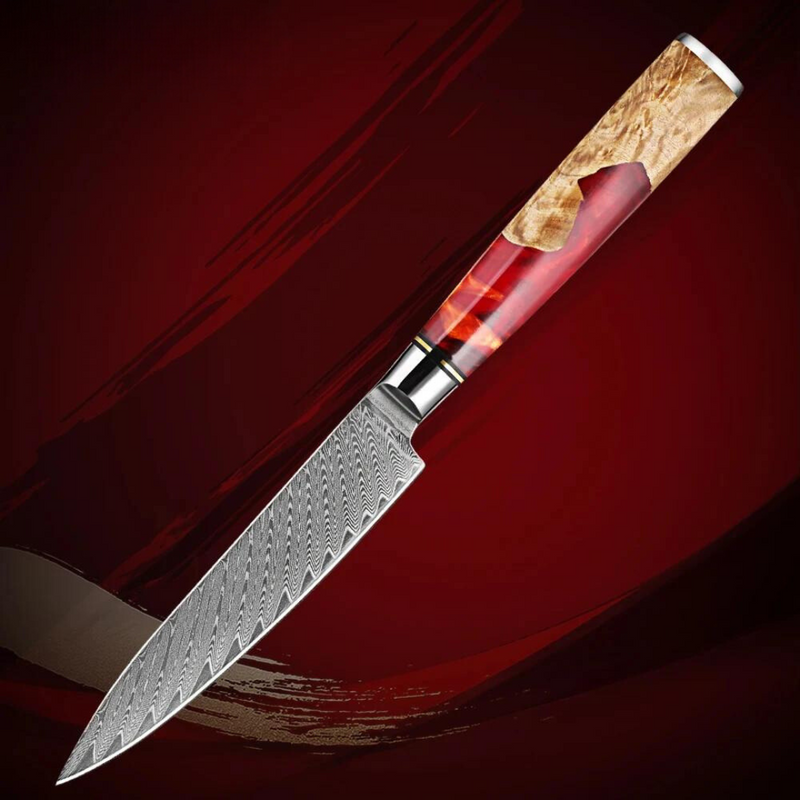 Red Walnut Damascus Steel 5" Utility Knife - Japanese VG10 Chef's Knife