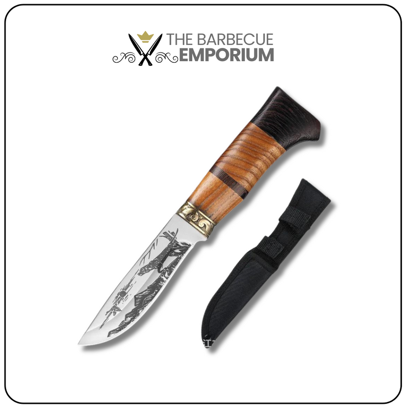 Corroded Pattern Kitchen Knife - Double Solid Wood Splice Copper Head Handle - Ideal for Kitchen and BBQ Use