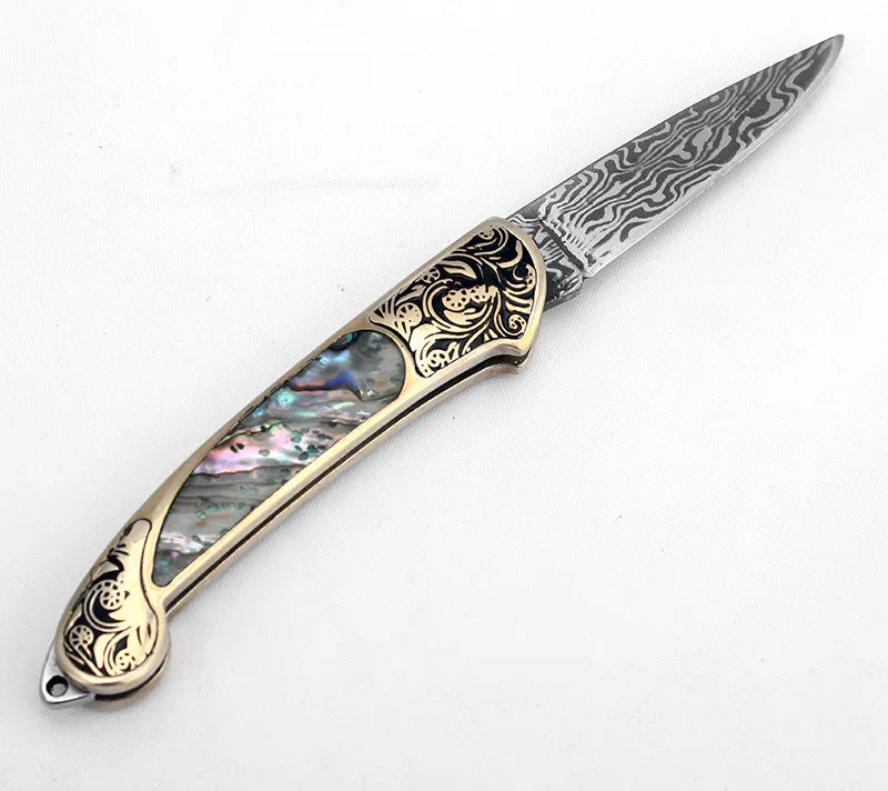 Exquisite Folding Knife - Damascus Steel Blade, Portable Kitchen Knife