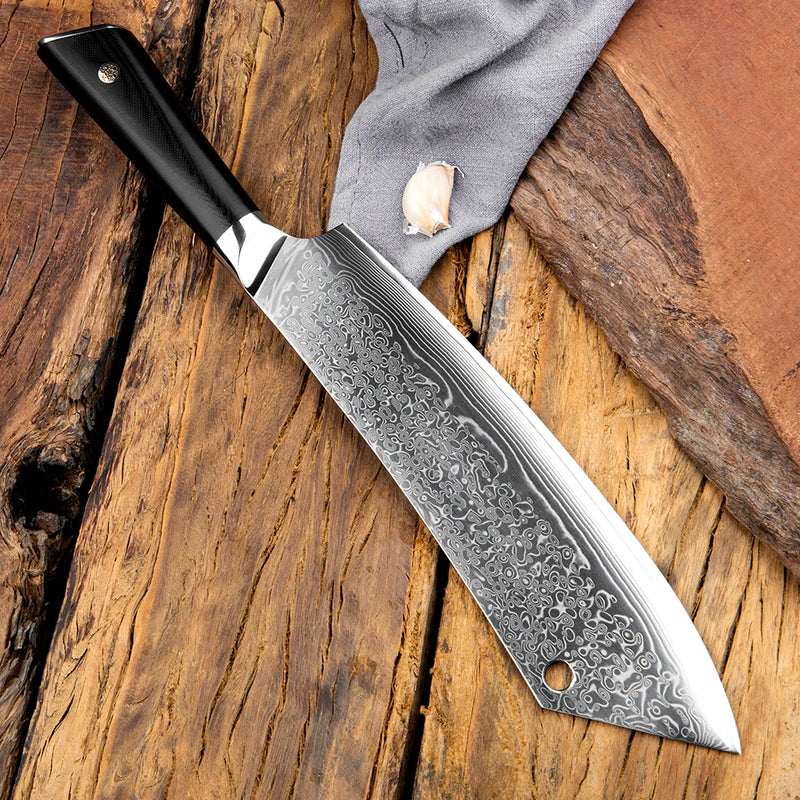 Midnight Black Chef Knife 9.5'' - VG10 Damascus Steel Japanese Kiritsuke with G10 Handle