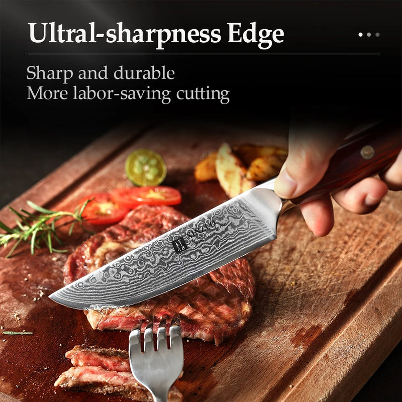 Damascus VG10 Steel Steak Knife 5'' - Precision for Gourmet Grilling