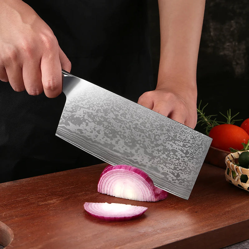 Professional Chinese Cleaver Knife - Damascus Steel Vegetable and Meat Cleaver for Kitchen Chefs