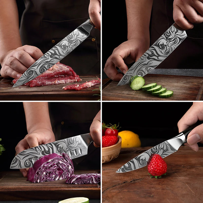 Luxury Damascus Pattern Chef Knife Set - for Kitchen and BBQ