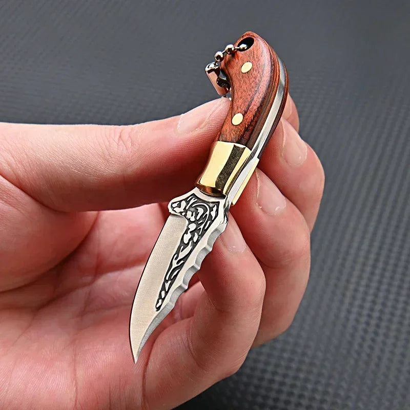 Mini Outdoor Tool - Wooden Handle, Straight Blade, Portable Gift