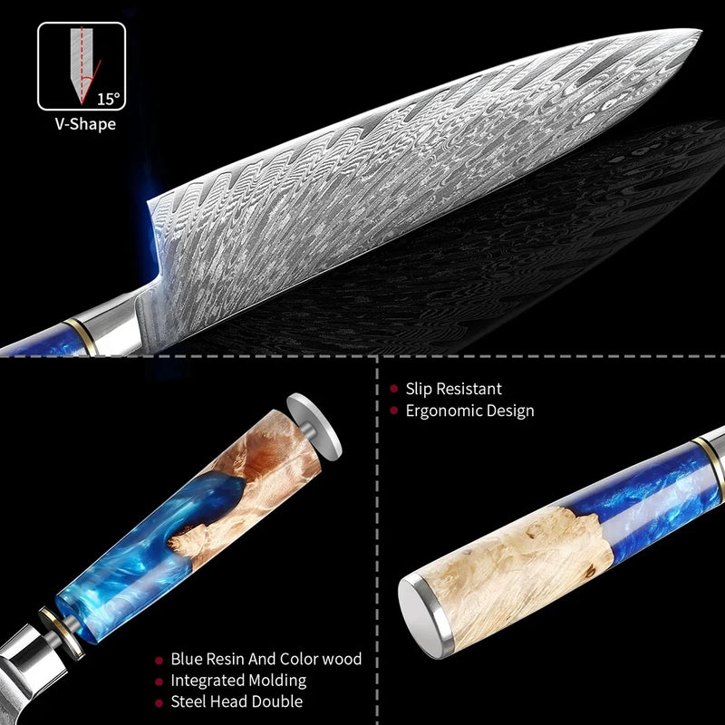 Blue Sandstone Chef Knife 8'' - Japanese VG10 Damascus Steel Kitchen Knife