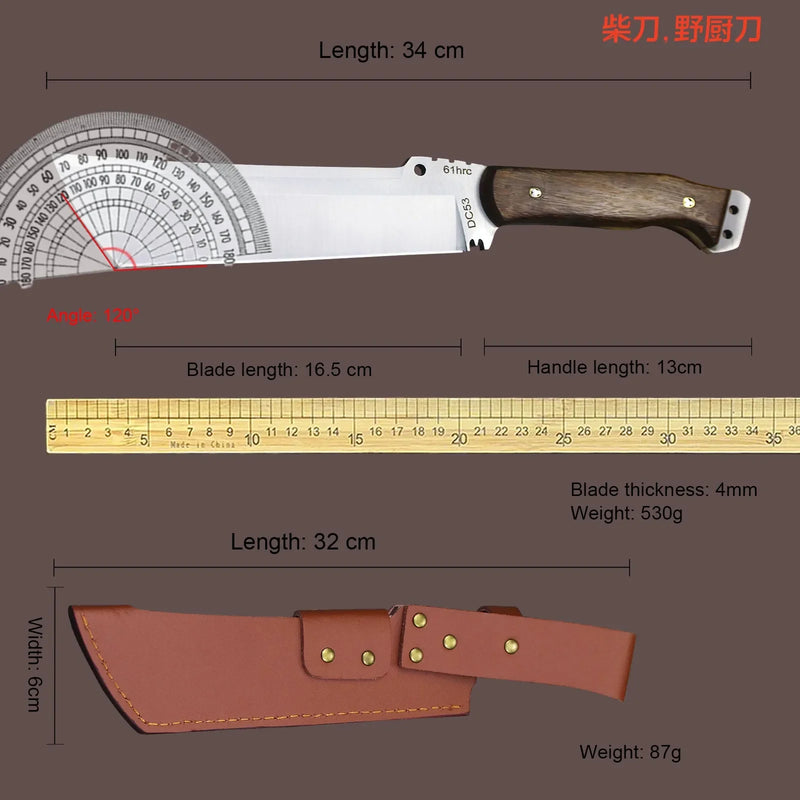 All-Tang BBQ Knife with Sheath – 13.5" Multi-Purpose Steel Knife for Grilling & Outdoor Use