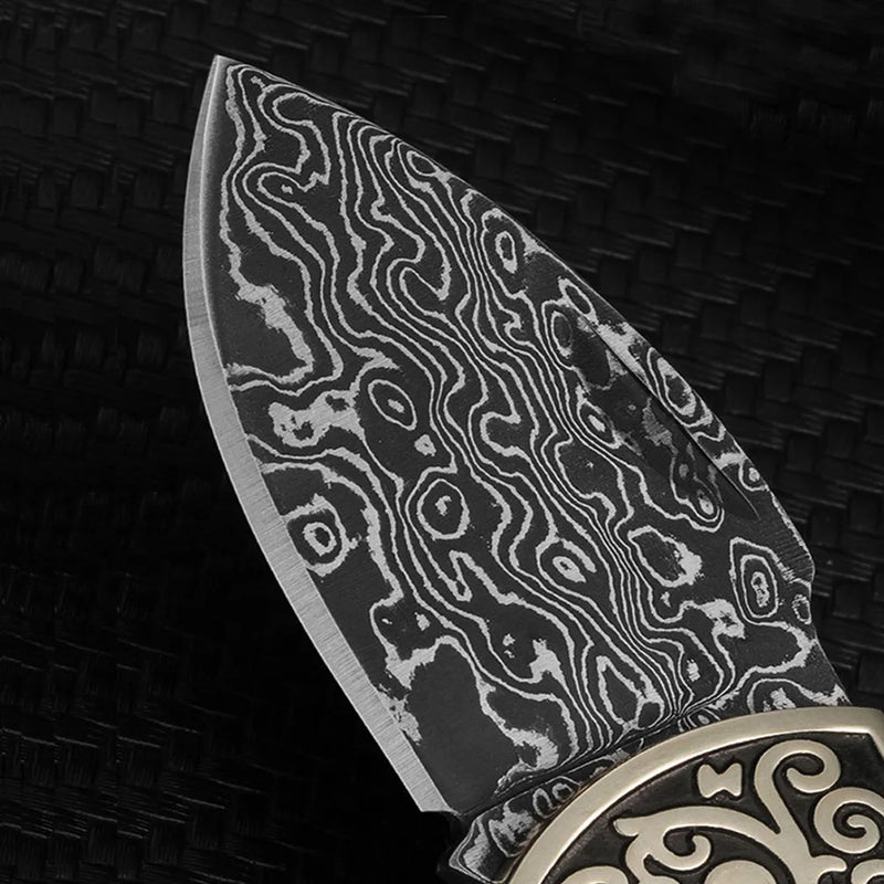 Mini  Damascus Steel Pocket Knife - Cattle Bone Handle, Mini Folding