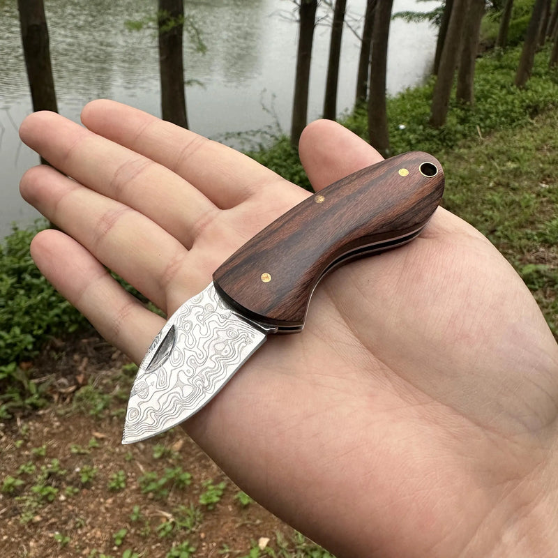 Handmade Mini EDC Knife - Laser Damascus, Rosewood Handle