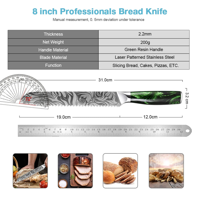 Serrated Bread Knife 8-Inch - Professional Ultra Sharp Kitchen Knife with Ergonomic Handle for Slicing Bread, Cake, and Bagels