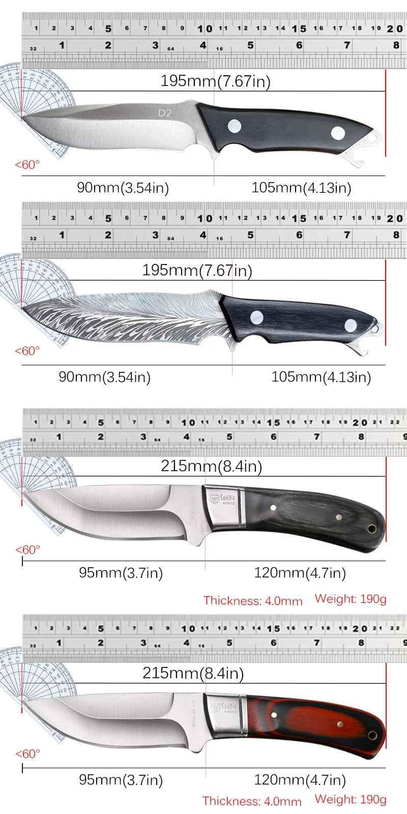 1-4 Piece Stainless Steel Kitchen Knife Set: Butcher, Boning, Cleaver, and Vegetable Slicer