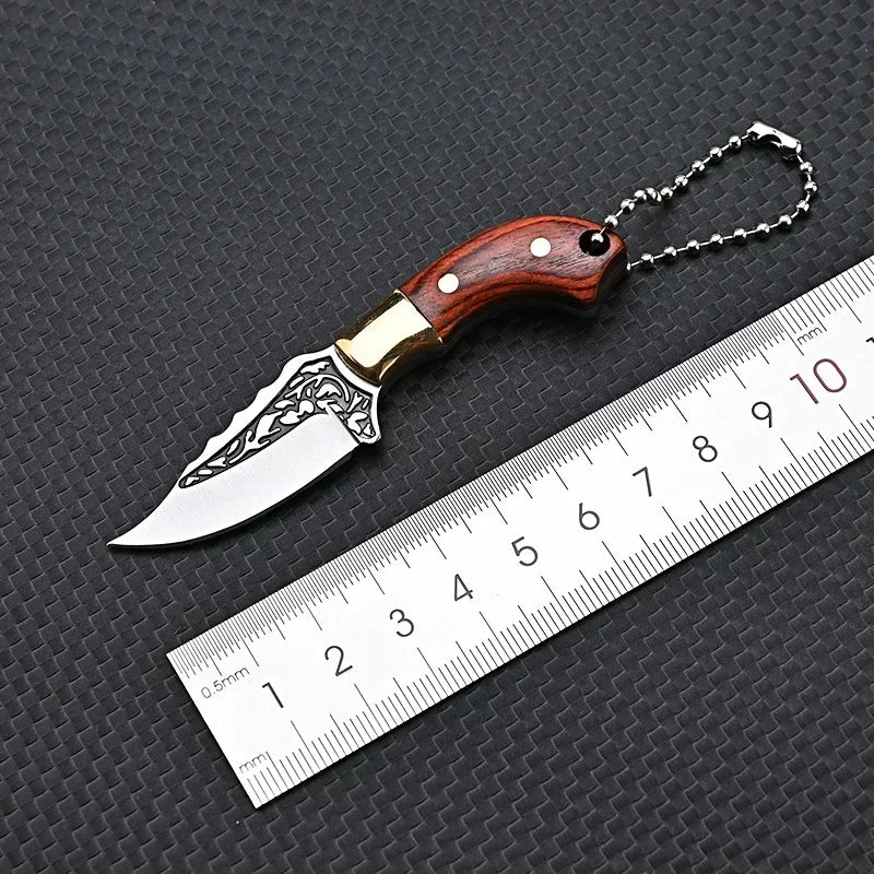 Mini Outdoor Tool - Wooden Handle, Straight Blade, Portable Gift