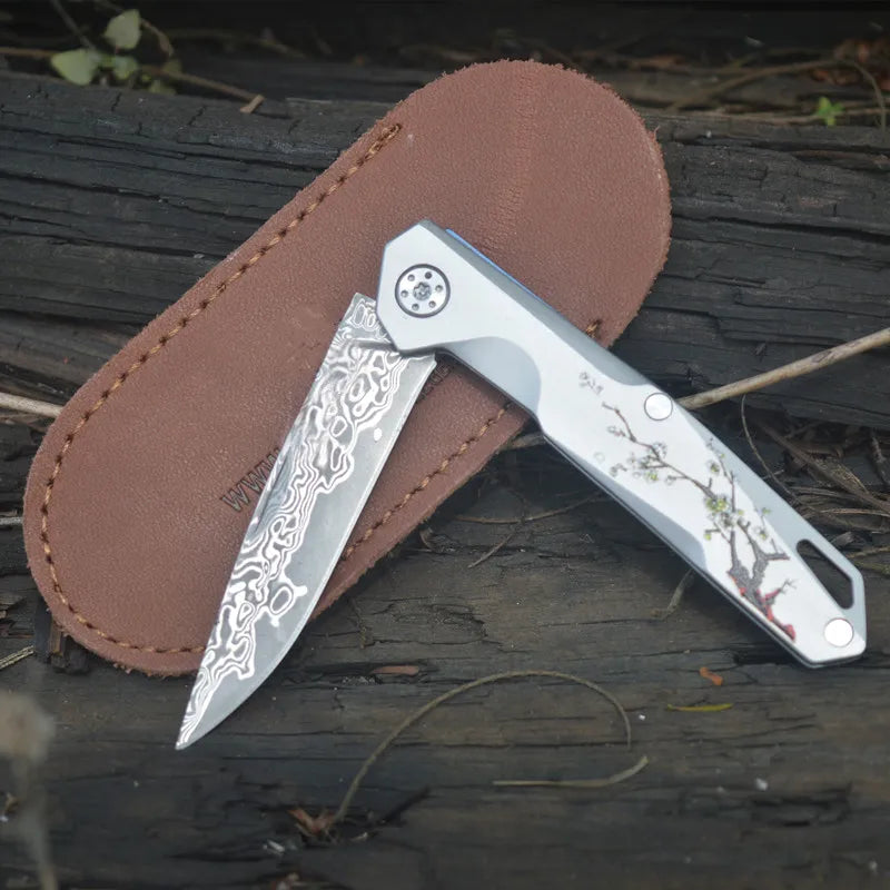 VG10 Damascus Mini Pocket Knife - Keychain with Sheath for (EDC)