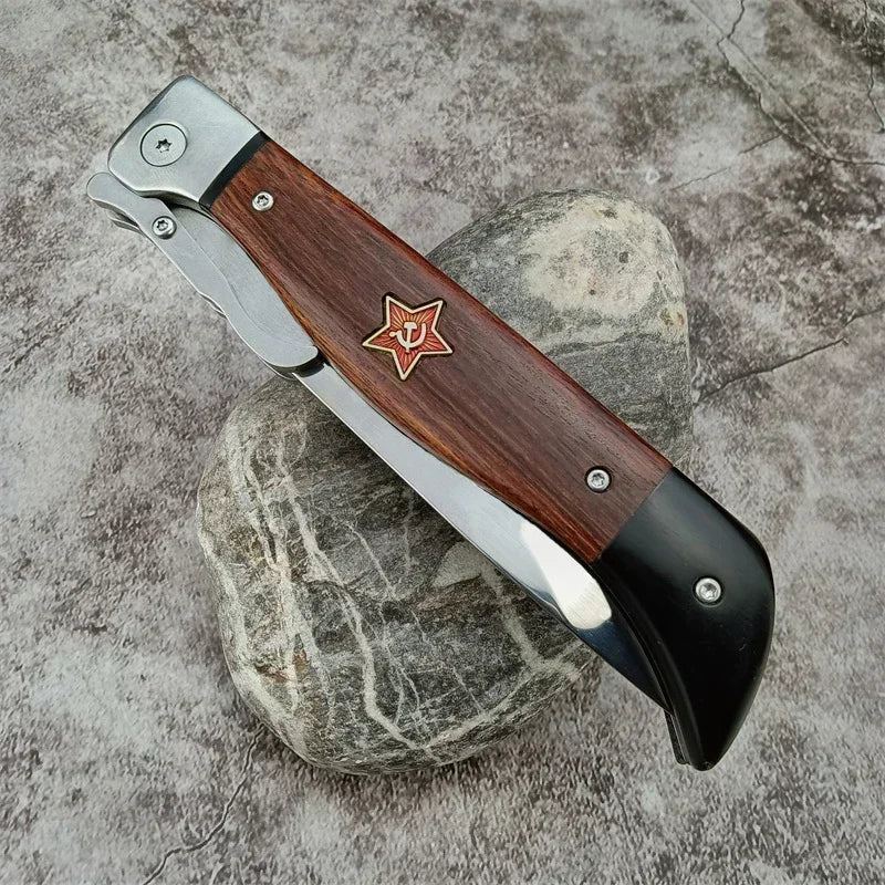 Russian Style NKVD BBQ Knife - 440C Blade, Wood Handle, Leather Sheath