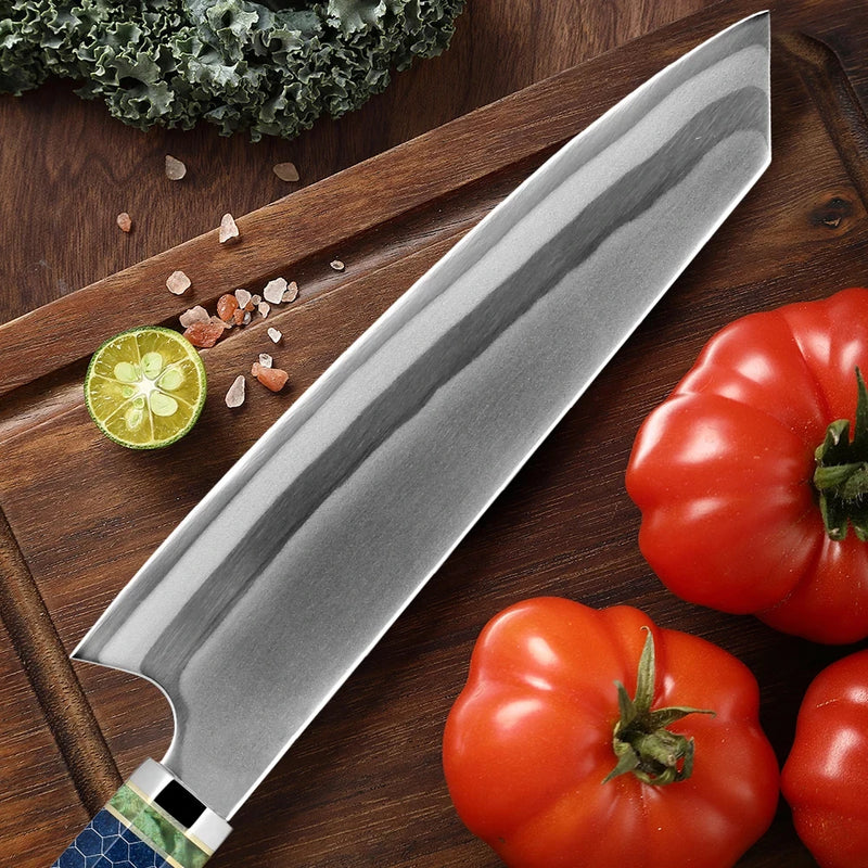 Blue Ocean T-Head Chef's Knife - Professional Kitchen Knife with Wood and Blue Resin Handle