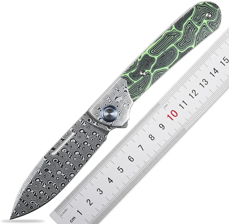 Colorful Damascus Steel Folding Knife - G10 Handle, Your Essential EDC Pocket Knife