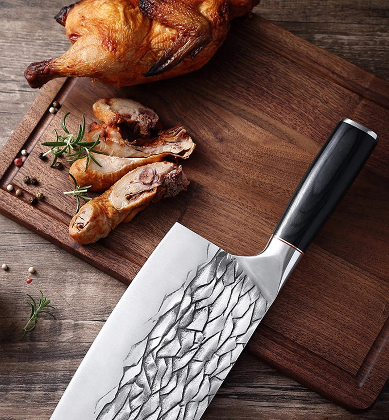 Hammer Pattern Hand-Forged Kitchen Knife - Dual-Purpose Vegetable Chopper and Multifunctional Kitchen Utensil