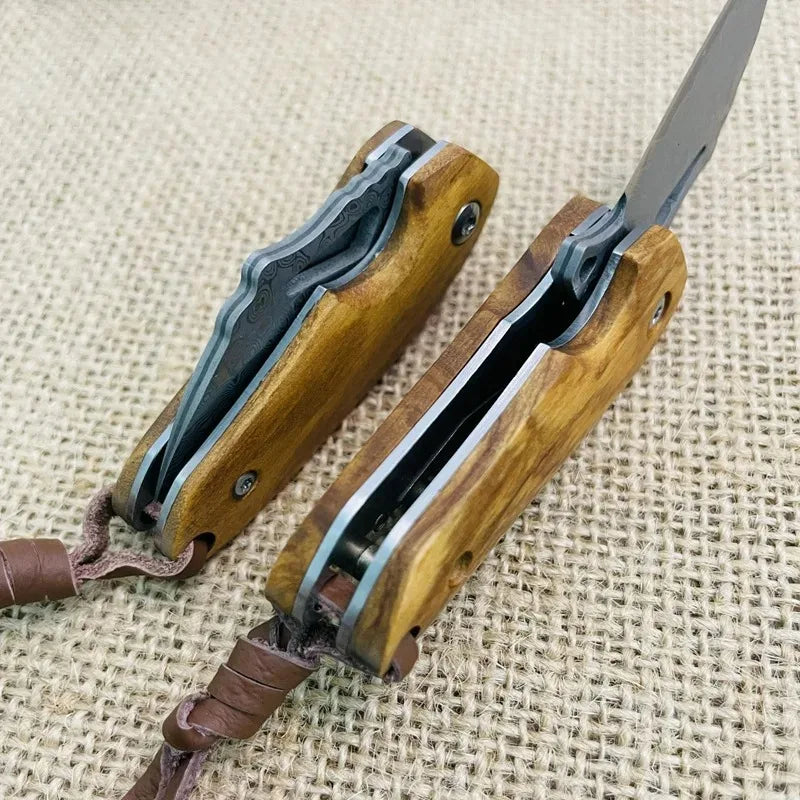 Light Brown Folding Damascus Steel Mini Kitchen Knife - High Hardness, Portable