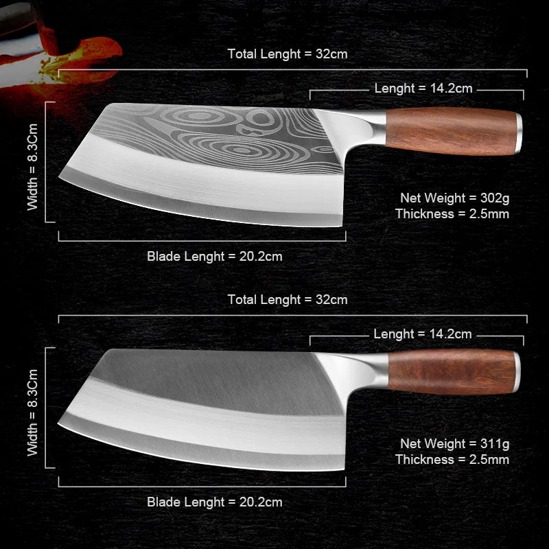 7-8 Inch Chinese Kiritsuke Gyuto Chef Knife - 440C 5Cr15 Carbon Stainless Steel for Slicing and Chopping