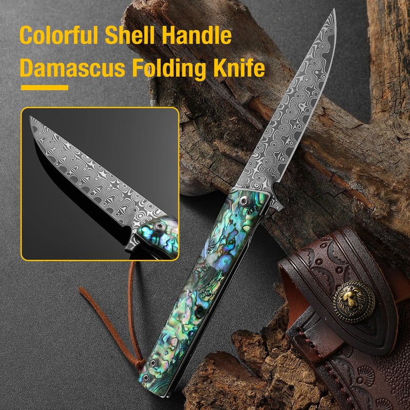 VG10 Damascus Steel Folding Knife - BBQ Knife for Grilling and Outdoor Cooking