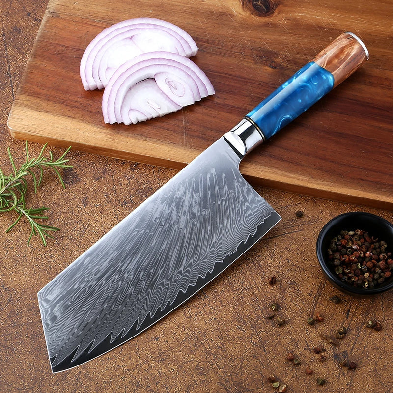 7-Inch Damascus Cleaver - Professional Chef Knife for Meat and Vegetables